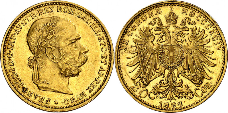 Austria. 1894. Francisco José I. 20 coronas. (Fr. 504) (Kr. 2806). Bella. AU. 6,...