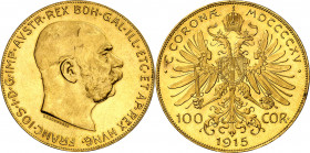 Austria. 1915. Francisco José I. 100 coronas. (Fr. 507R) (Kr. 2819). Reacuñación. AU. 33,85 g. S/C-.