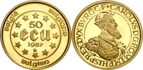 Bélgica. 1987. Balduino I. 50 ecus. (Fr. 427) (Kr. 167). Carlos I. AU. 17,28 g. S/C.