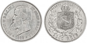 Brasil. 1888. Pedro II. 2000 reis. (Kr. 485). Rayitas. AG. 25,47 g. MBC/MBC+.