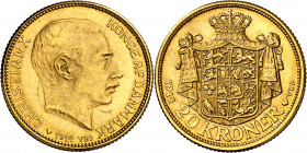 Dinamarca. 1914. Cristian X. VBP. 20 coronas. (Fr. 299) (Kr. 817.1). Leves rayitas. Bella. AU. 8,96 g. EBC+.