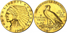 Estados Unidos. 1908. Filadelfia. 2 1/2 dólares. (Fr. 120) (Kr. 128). Tipo "indio". AU. 4,15 g. MBC+.