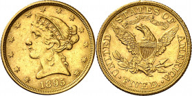 Estados Unidos. 1895. Filadelfia. 5 dólares. (Fr. 143) (Kr. 101). AU. 8,34 g. MBC+/EBC-.