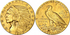 Estados Unidos. 1909. S (San Francisco). 5 dólares. (Fr. 150) (Kr. 129). Tipo "indio". AU. 8,33 g. EBC-.