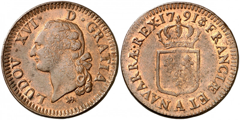 Francia. 1791. Luis XVI. (A) París. 1 sol. (Kr. 578.1). Buen ejemplar. CU. 12,27...