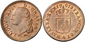 Francia. 1791. Luis XVI. (A) París. 1 sol. (Kr. 578.1). Buen ejemplar. CU. 12,27 g. MBC.