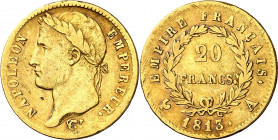 Francia. 1813. Napoleón. A (París). 20 francos. (Fr. 511) (Kr. 695.1). AU. 6,35 g. MBC-.