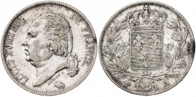 Francia. 1821. Luis XVIII. A (París). 5 francos. (Kr. 711.1). AG. 24,72 g. MBC-.