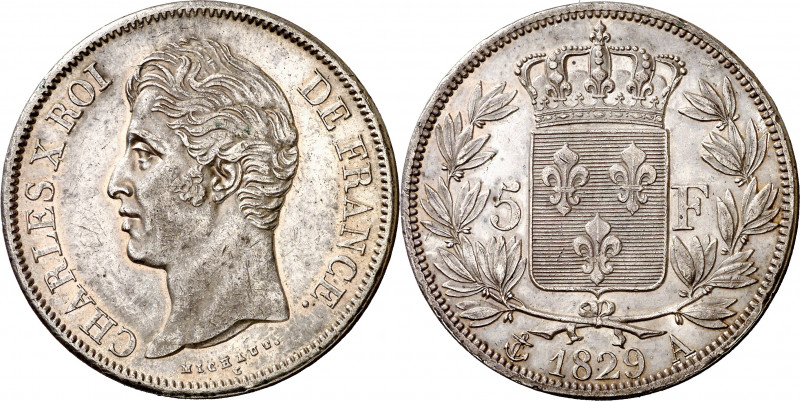 Francia. 1829. Carlos X. A (París). 5 francos. (Kr. 728.1). Leves golpecitos. Pa...
