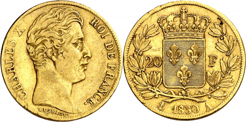 Francia. 1830. Carlos X. A (París). 20 francos. (Fr. 549) (Kr. 726.1). AU. 6,42 ...