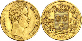 Francia. 1830. Carlos X. A (París). 20 francos. (Fr. 549) (Kr. 726.1). AU. 6,42 g. MBC/MBC+.