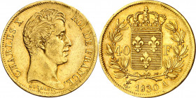 Francia. 1830. Carlos X. A (París). 40 francos. (Fr. 547) (Kr. 721.1). AU. 12,84 g. MBC+.