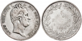 Francia. 1830. Luis Felipe I. B (Rouen). 5 francos. (Kr. 735.2). AG. 24,71 g. BC+/BC.