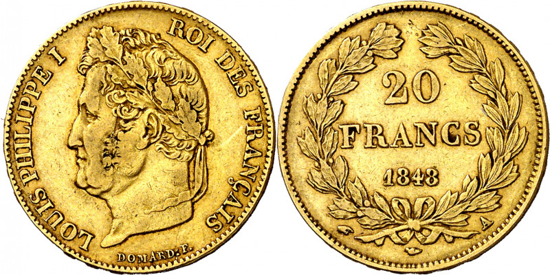 Francia. 1848. Luis Felipe I. A (París). 20 francos. (Fr. 560) (Kr. 750.1). AU. ...