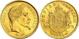 Francia. 1864. Napoleón III. BB (Estrasburgo). 20 francos. (Fr. 585) (Kr. 801.2). AU. 6,44 g. EBC.