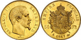 Francia. 1857. Napoleón III. A (París). 50 francos. (Fr. 571) (Kr. 785.1). AU. 16,09 g. MBC+.