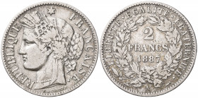 Francia. 1887. III República. A (París). 2 francos. (Kr. 817.1). AG. 9,75 g. MBC-.