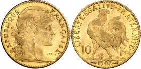 Francia. 1907. III República. 10 francos. (Fr. 597) (Kr. 846). AU. 3,21 g. MBC.
