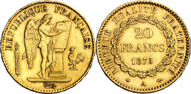 Francia. 1875. III República. A (París). 20 francos. (Fr. 592) (Kr. 825). AU. 6,44 g. MBC.