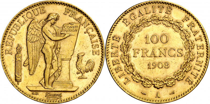 Francia. 1908. III República. A (París). 100 francos. (Fr. 590) (Kr. 858). Leves...