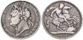 Gran Bretaña. 1821. Jorge IV. 1 corona. (Kr. 680.1). "SECUNDO" en canto. AG. 27,42 g. BC+.