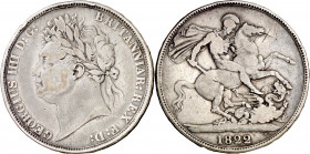 Gran Bretaña. 1822. Jorge IV. 1 corona. (Kr. 680.2). Golpecito y rayitas. AG. 27,72 g. BC+.