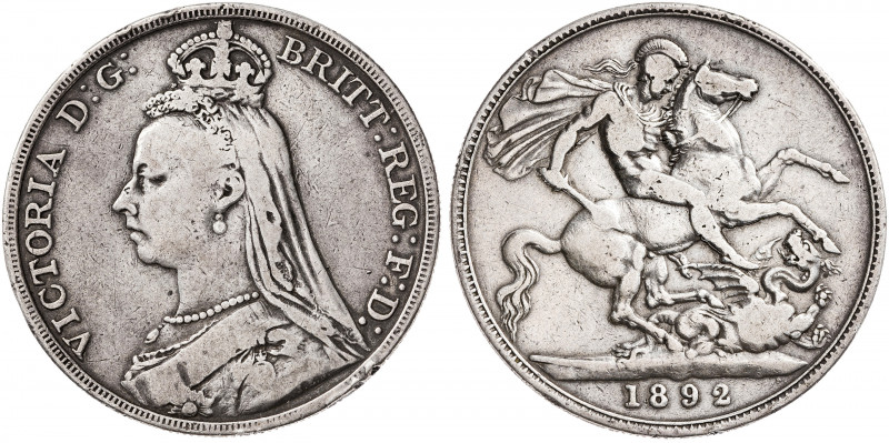 Gran Bretaña. 1892. Victoria. 1 corona. (Kr. 765). AG. 27,74 g. MBC-.