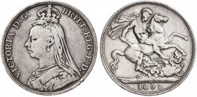 Gran Bretaña. 1892. Victoria. 1 corona. (Kr. 765). AG. 27,74 g. MBC-.