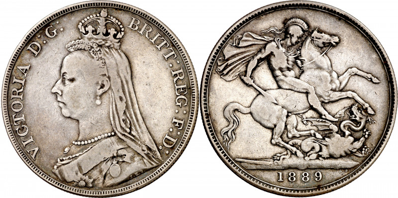Gran Bretaña. 1889. Victoria. 1 corona. (Kr. 765). AG. 27,91 g. MBC.