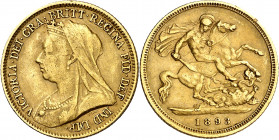 Gran Bretaña. 1893. Victoria. 1/2 libra. (Fr. 397) (Kr. 784). AU. 3,96 g. MBC-.