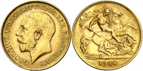 Gran Bretaña. 1914. Jorge V. 1/2 libra. (Fr. 405) (Kr. 819). AU. 4 g. MBC+.