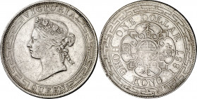 Hong Kong. 1867. Victoria. 1 dólar. (Kr. 10). Rayitas. Muy escasa. AG. 26,84 g. MBC-.