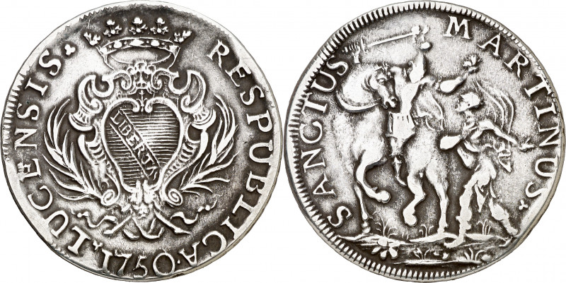 Italia. Lucca. 1750. 1 escudo. (Kr. 60). Sirvió como joya. Raro. 26,42 g. (MBC)....
