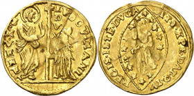 Italia. Venecia. s/d. Ludovico Manin. Zecchino. (Fr. 1445) (Kr. 755). Dos grietas. Sirvió como joya. AU. 3,39 g. (BC+).