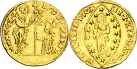 Italia. Venecia. s/d. Ludovico Manin (1789-1797). Zecchino. (Fr. 1445) (Kr. 755). Sirvió como joya. AU. 3,48 g. (MBC).