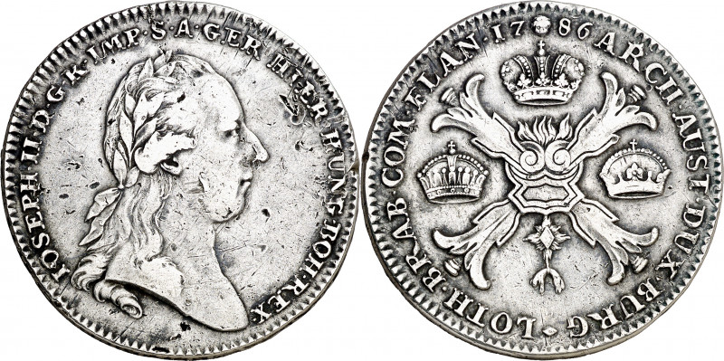 Países Bajos Austríacos. 1786. José II. Bruselas. 1 kronenthaler. (Kr. 32) (Dav....
