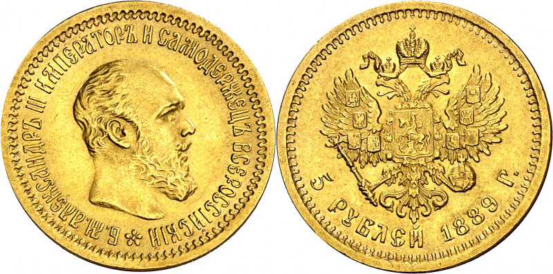 Rusia. 1889. Alejandro III. A. 5 rublos. (Fr. 168) (Kr. 42). Bella. AU. 6,44 g. ...