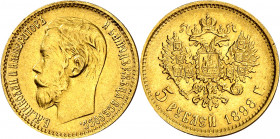 Rusia. 1898. Nicolás II. San Petersburgo. 5 rublos. (Fr. 180) (Kr. 62). AU. 4,26 g. MBC+.