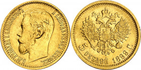 Rusia. 1899. Nicolás II. San Petesburgo. 5 rublos. (Fr. 180) (Kr. 62). AU. 4,25 g. MBC+.