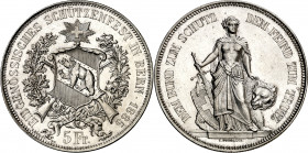 Suiza. 1885. 5 francos. (Kr. S17). Festival de Tiro: Berna. Limpiada. Bella. AG. 24,97 g. EBC+.
