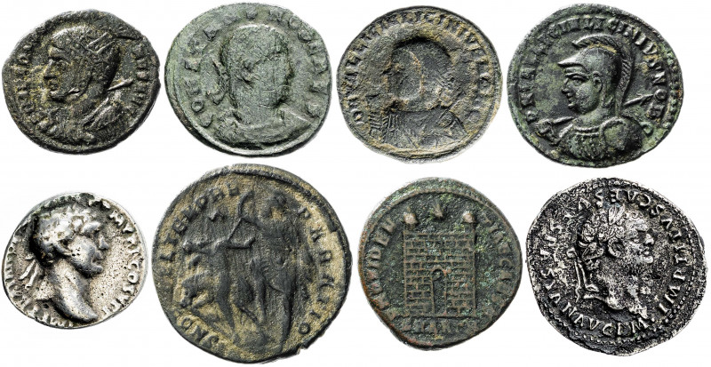 Lote de 6 bronces del Bajo Imperio, incluye dos reproducciones. Total 8 monedas....