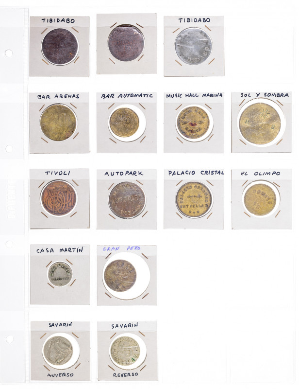 Barcelona. Lote de 15 fichas de propaganda del Tibidabo, bares, etc. MBC-/EBC.