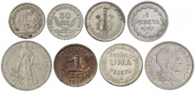 Lote de las series de Asturias y León, Euzkadi y Santander, Palencia y Burgos. Total 8 monedas. A examinar. MBC-/MBC+.
