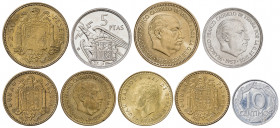 Lote de 8 monedas de Franco y 1 peseta de Juan Carlos I (Ñ chilena). Total 9 monedas. A examinar. EBC-/Proof.