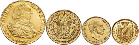 Lote de 4 reproducciones en oro de monedas españolas. A examinar. 56,38 g. (EBC).