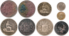 Lote de 9 monedas españolas de cobre. A examinar. BC/S/C.