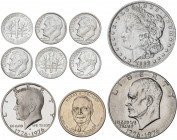 Estados Unidos. 1888 a 1976. Lote de 10 monedas, incluyendo 1 dólar en plata. A examinar. EBC-/S/C.