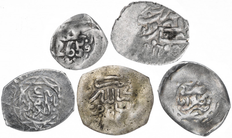 Marruecos. (s. XIX). 1 dirham. Lote de 5 piezas distintas en fecha y tipo. A exa...