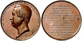 1850. Luis José Sartorius (1820-1871). Conde de San Luis. Periodista y político. Medalla. (RAH. 607) (V.Q. 14311). Grabador: Bouvet. Golpecitos. Bronc...