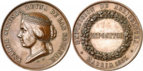 1857. Isabel II. Madrid. Premio a la Exposición de Agricultura. Medalla. (Ruiz Trapero 684) (V. 398). En canto: mano indicativa - CUIVRE (acuñación re...